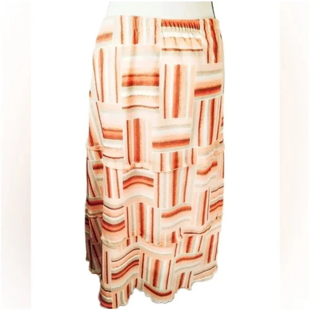 Vintage 90s BonWorth Flirty Peach Patvhwork Print Midi Skirt Size M - Picture 3 of 5